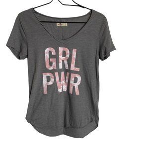Hollister Women's S Short Sleeve Scoop Neck Grey & Pink Camo Girl Power T-Shirt